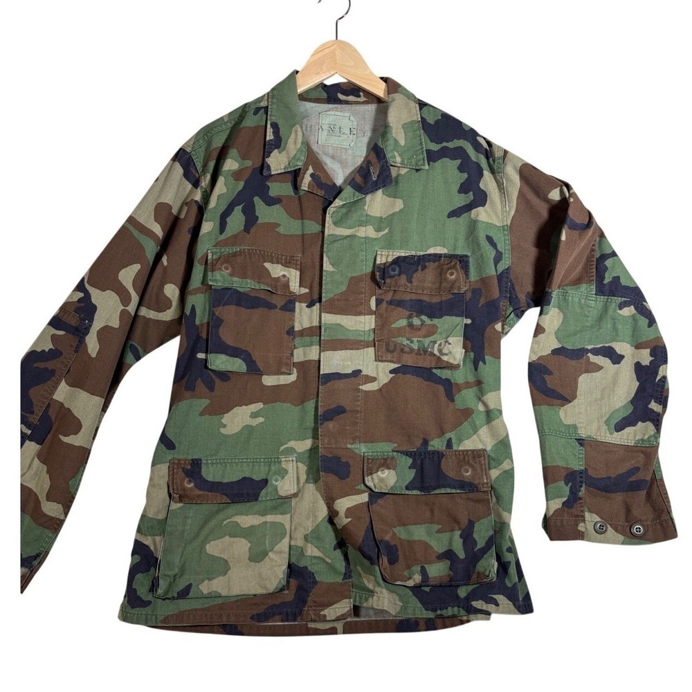 USMC Woodland Camo BDU Combat Coat Jacket Medium Long